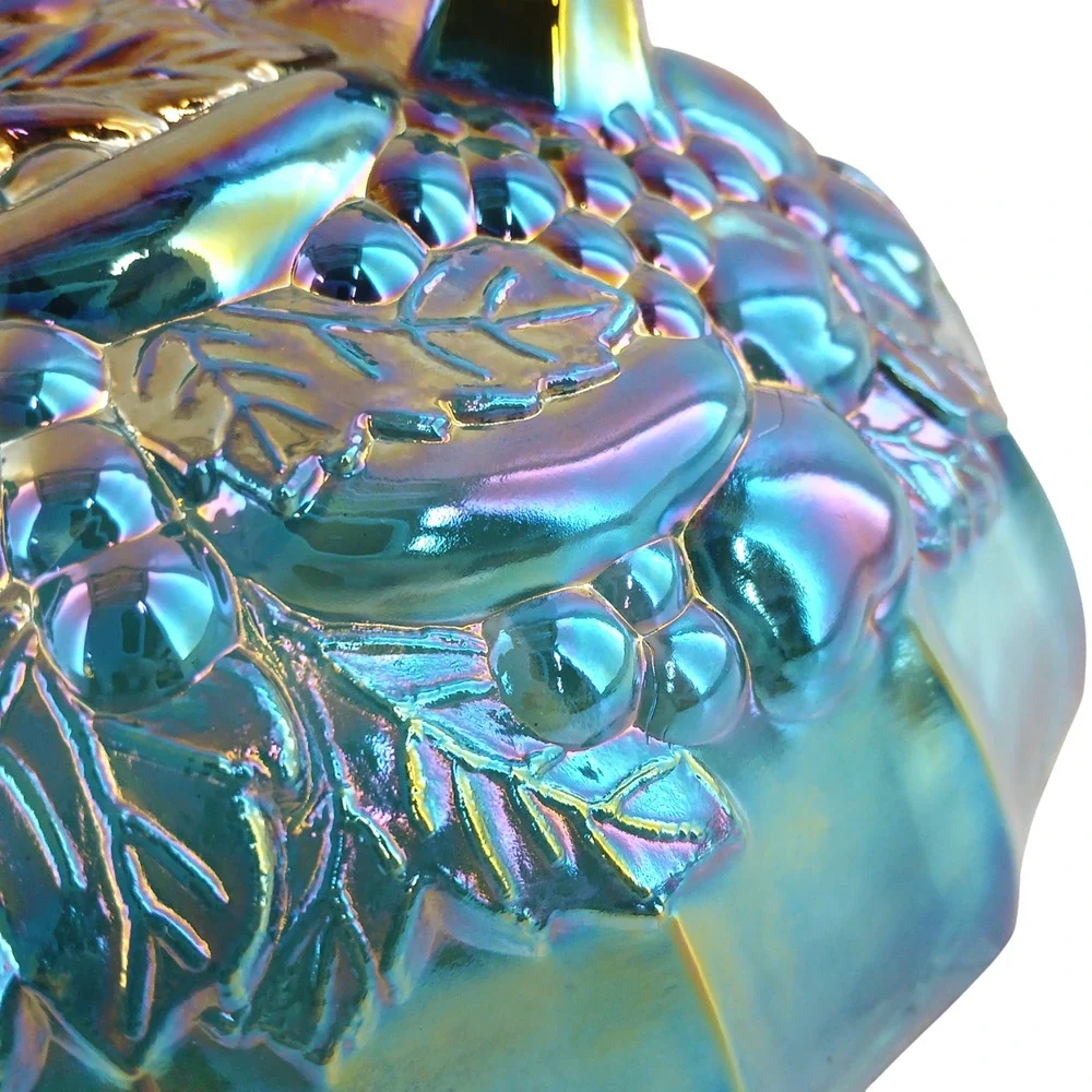 Vintage Iridescent Carnival Glass Bowl Gold Rim Decorative Footed Fruit Bowl